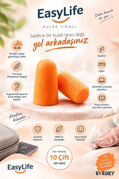 Evedey EasyLife Uyku ve Seyahat için Gürültü Önleyici Kulak Tıkacı - 10 Çift