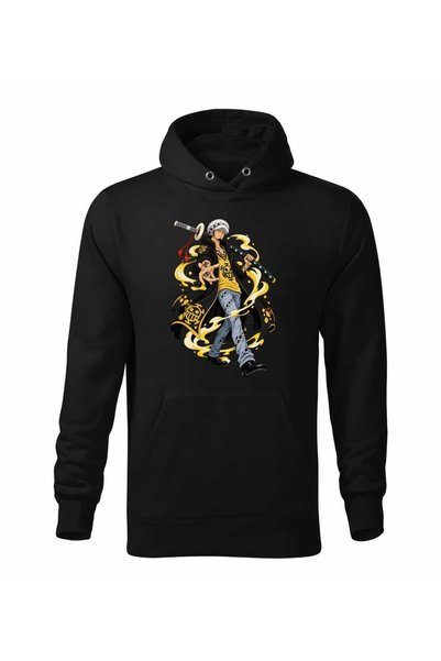Malfini Hanorac personalizat "One Piece – Law", Negru, Barbat, Unisex, 65% bu...