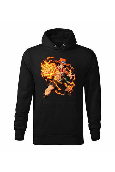 Malfini Hanorac personalizat "One Piece – Ace", Negru, Barbat, Unisex, 65% bu...