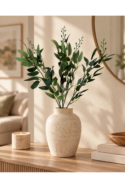 Happyland Yapay Çiçek Ruscus Yeşillik Dalı 50 cm 5 Dallı Gerçekçi Görünümlü D...