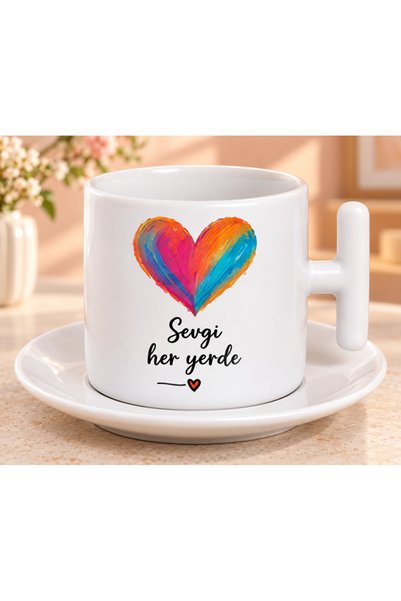 KADOREX DESIGN Love Is Everywhere Colorful Heart Patterned Coffee Cup