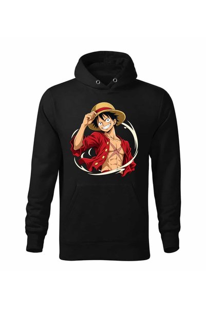 Malfini Hanorac personalizat "One Piece – Luffy #1", Negru, Barbat, Unisex