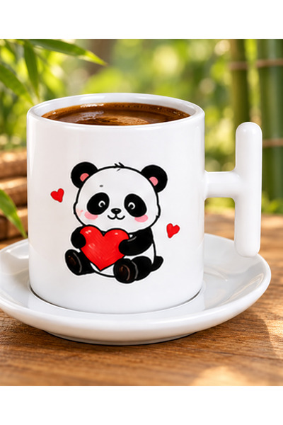 KADOREX DESIGN Cute Turkish Coffee Cup with Heart Panda Figure