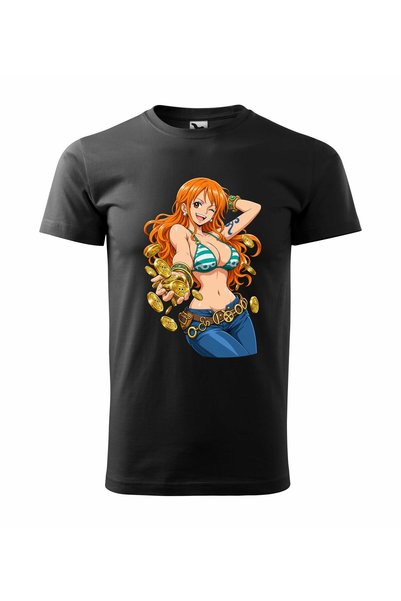Malfini Tricou personalizat "One Piece – Nami #2", Negru, Barbat, Bumbac 100%,