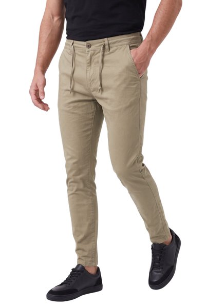 DeepSEA Erkek Slim Fit Likralı Açık Haki Jogger Pantolon – Beli Lastikli İpli Esnek Spor Pantolon 2700523