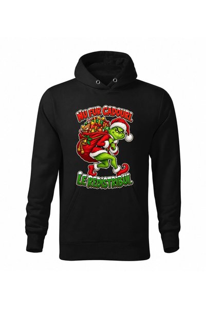 Malfini Hanorac personalizat "Grinch - Nu fur cadouri", Negru, Barbat, Unisex