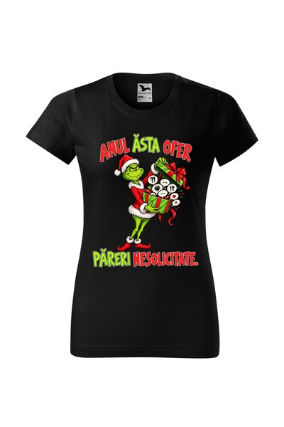 Malfini Tricou personalizat "Grinch - Anul asta ofer", Negru, Dama, Bumbac 100%,
