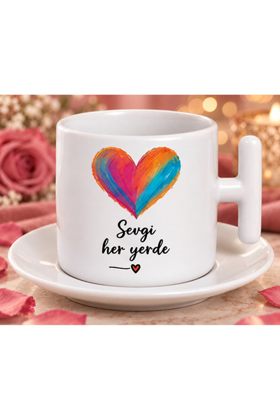 KADOREX DESIGN Love Is Everywhere Colorful Heart Patterned Coffee Cup