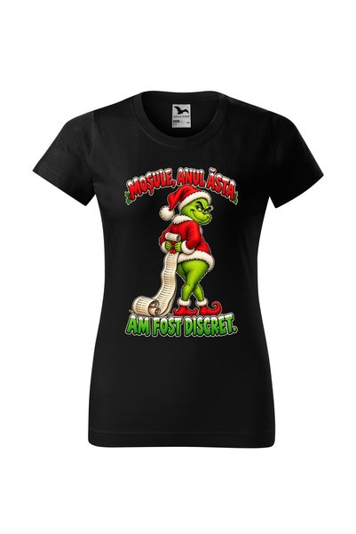 Malfini Tricou personalizat "Grinch - Discret", Negru, Dama, Bumbac 100%,