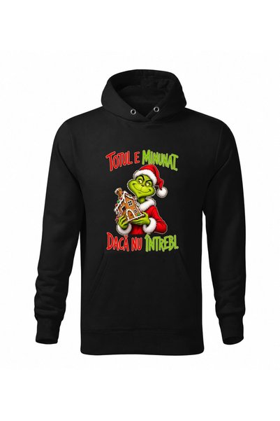 Malfini Hanorac personalizat "Grinch - Totul e minunat", Negru, Barbat, Unisex