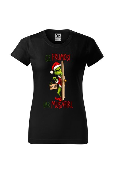 Malfini Tricou personalizat "Grinch - Ce frumos", Negru, Dama, Bumbac 100%,