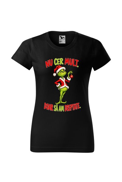Malfini Tricou personalizat "Grinch - Nu cer mult", Negru, Dama, Bumbac 100%,