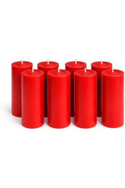 Generic شموع عطرية حمراء بدون دخان، شموع عمودية زخرفية ذات وقت احتراق طويل لد...