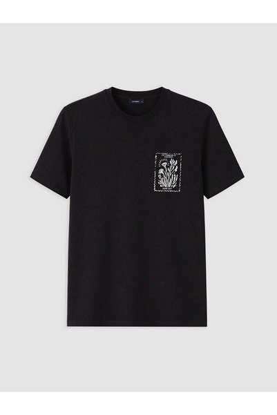 LC Waikiki Black Combed Cotton Printed Standard & Regular Short Sleeve Men's ...
