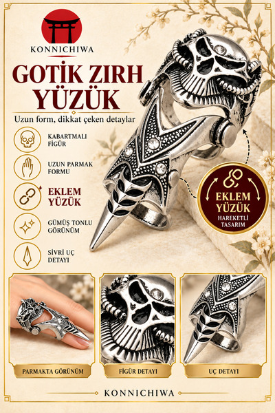 FG KONNİCHİWA 💀 GOTİK ZIRH EKLEM YÜZÜK – KARANLIK TARZIN GÜÇLÜ SİMGESİ Gotik...