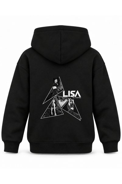 SVART WEAR هودي أسود للأطفال مطبوع عليه رقصة مثلثة من BLACKPINK LISA