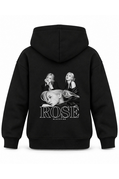 SVART WEAR هودي أسود للأطفال مطبوع عليه صورة أفقياً من BLACKPINK ROSÉ