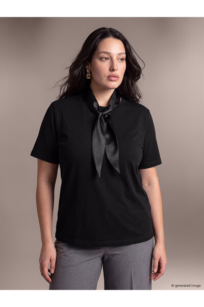LC Waikiki Nevavm with a Difference Lcw Curve Black Combed Cotton Plain Tie-D...