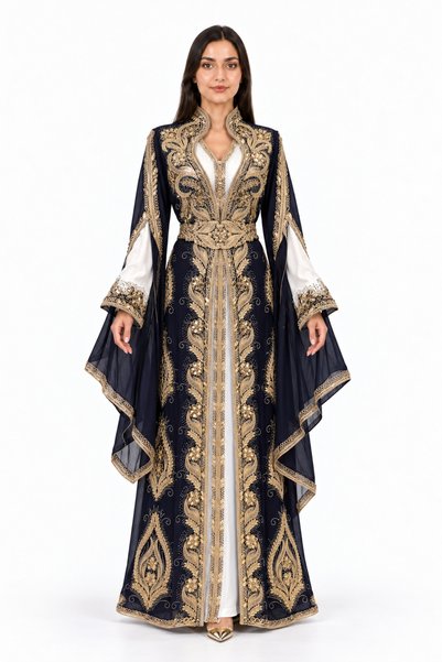 MOHAMED ZAHABI Women's Long Shiny Stone Detailed Two-Piece Kaftan