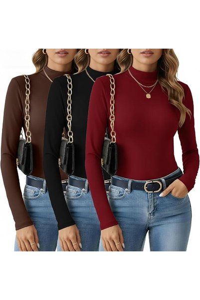 Patelai 3 Pcs Women Turtlenecks Long Sleeve Shirts Soft Turtle Necks Tops for...