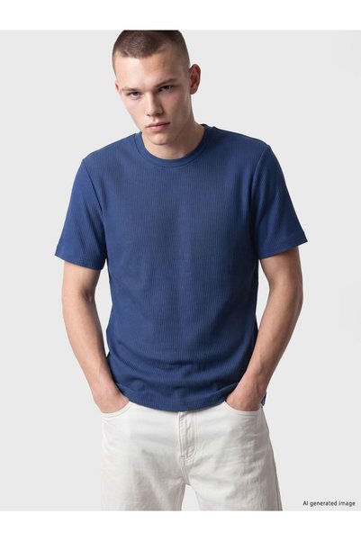 LC Waikiki تي شيرت رجالي XSIDE Indigo Interlock ذو أكمام قصيرة وقياس قياسي عادي