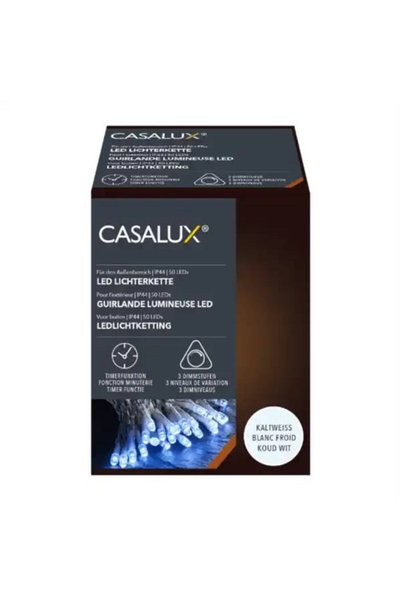 casalux Светеща гирлянда с 50 LED диода – студено бяло, 4.9 м, таймер, 3 нива...