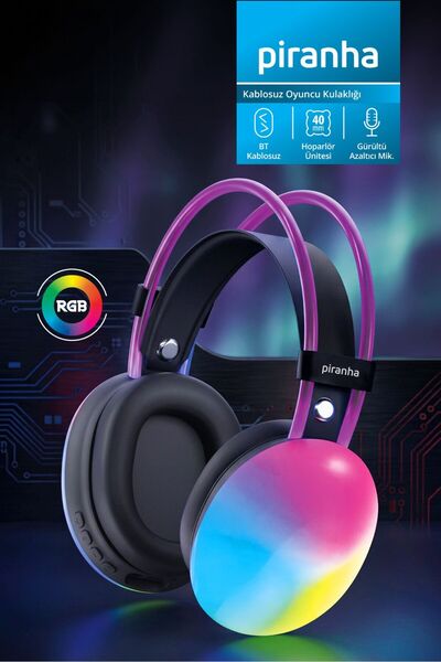 Piranha 2225 Kablosuz RGB Oyuncu Kulaklığı | Bluetooth | 40mm Hoparlör Ünites...