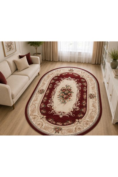 Lotos Covor Living/Dormitor, Model 535, Covor Oval, Crem/Roz