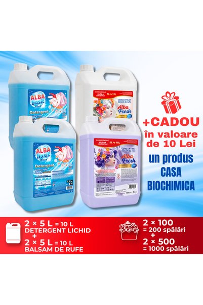 ALBA BASIC PACK 4 X 5L / 2 x Detergent lichid Blue pentru rufe albe și colora...