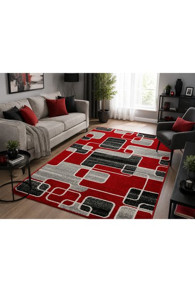 DeltaDesign Covor Sufragerie/ Dormitor, Model Cappuccino 16402/509, Rosu