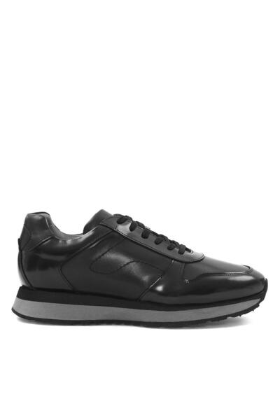 Celal Gültekin Erkek Siyah Bağcıklı Kalın Tabanlı Deri Sneaker