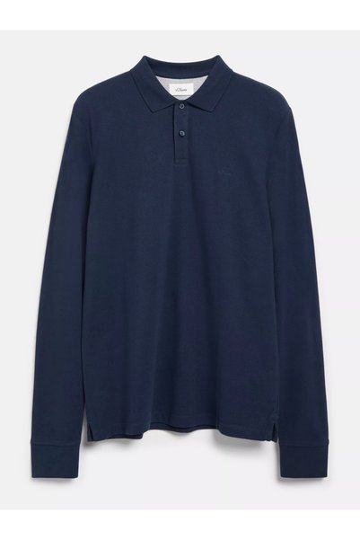 s.Oliver Men's Long Sleeve Polo Shirt, Piqué Cotton, Regular Fit, Dark Navy