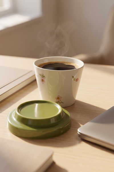 ACAR Silk Petal Porcelain Mug with Lid Green - 230 ml