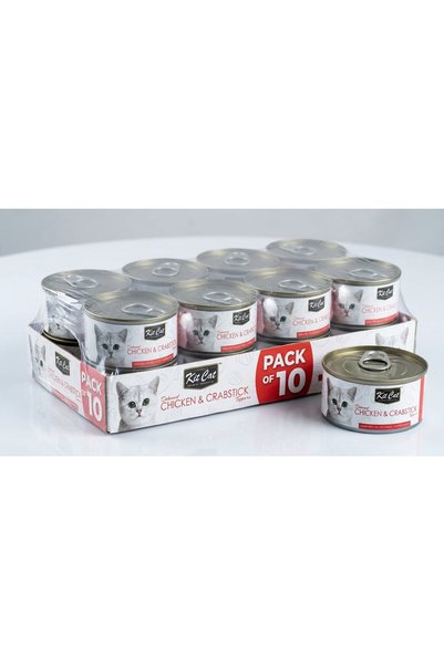 Kit Cat Cat Canned Food with Chicken and Crab Pieces 80g Pack of 10