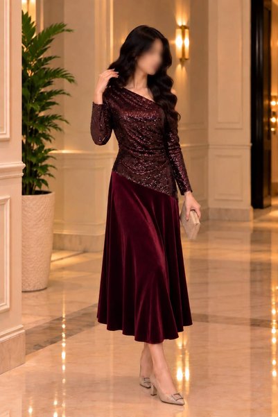GORI FASHION فستان سهرة قصير مزين بترتر