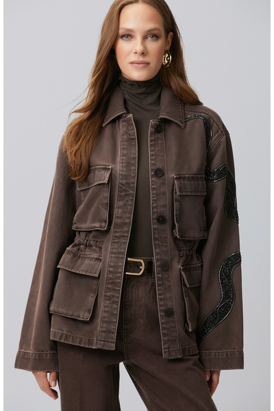 Network Kahverengi Patch Detaylı Denim Mont
