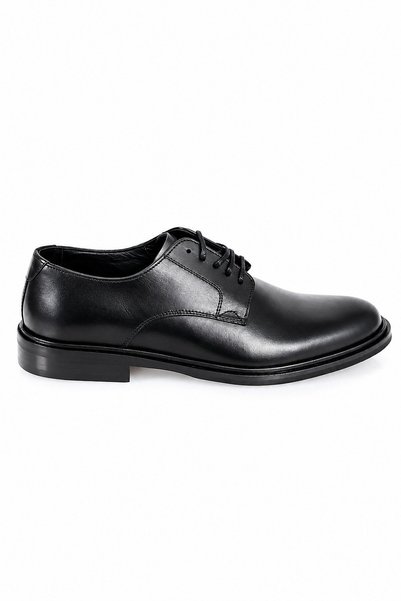 Bisse Black 100% Leather Lace-Up Flat Toe Men's Classic Shoes