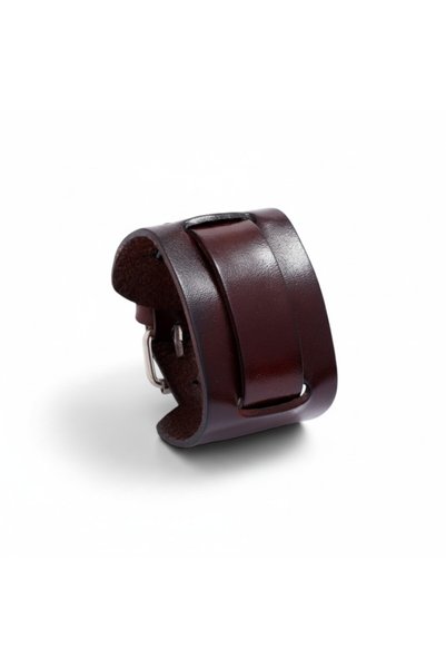 Alviro Brățară bărbătească lată din piele naturală maro, reglabilă, 28 cm