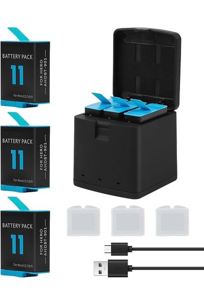 NALACAL Hero 9-12 Battery 3-Pack, 1800mAh Capacity, With USB Storage Fast Cha...