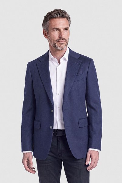 Bisse Navy Blue Suede Textured Buttoned Blazer Jacket