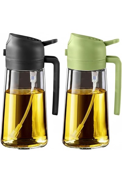 Generic زجاجة توزيع زيت الزيتون للمطبخ سعة 470 مل، بخاخ ووعاء زيت 2 في 1، زجا...