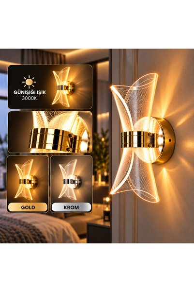 DOLUNAY AVİZE Şarjlı Dekoratif Duvar Apliği Gold Krom Renk Seçenekli Günışığı...