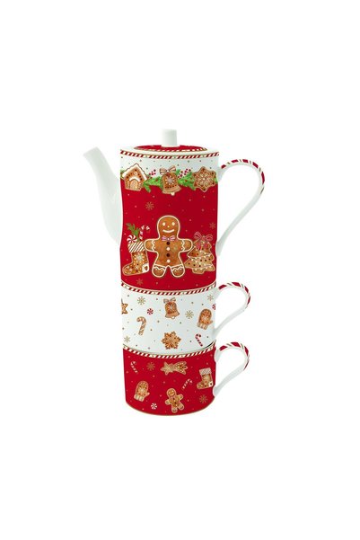 EasyLife Set of teapot and 2 mugs, porcelain, "Fancy Gingerbread" - Easy Life