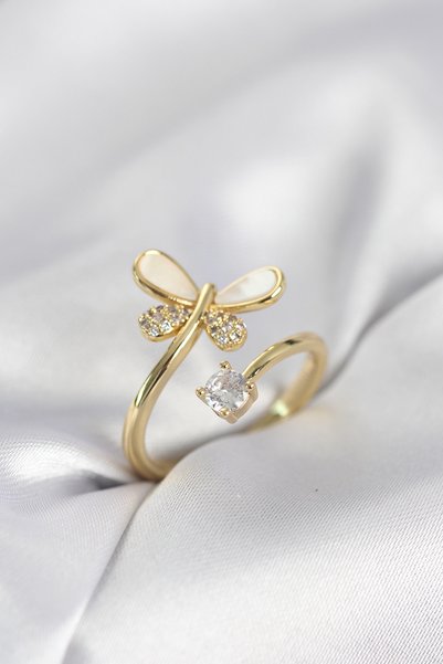 Angel Of Life Gold Color Dragonfly Model Zircon Stone Women's Ring