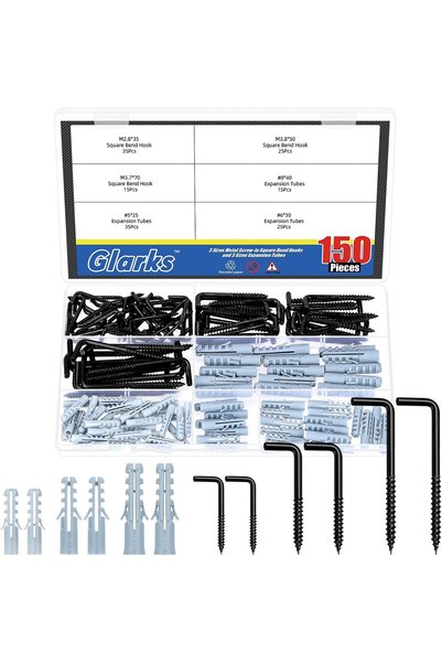 Generic 125pcs Black Right-Angle Hooks, 7 Sizes Square Shouldered Dresser Scr...