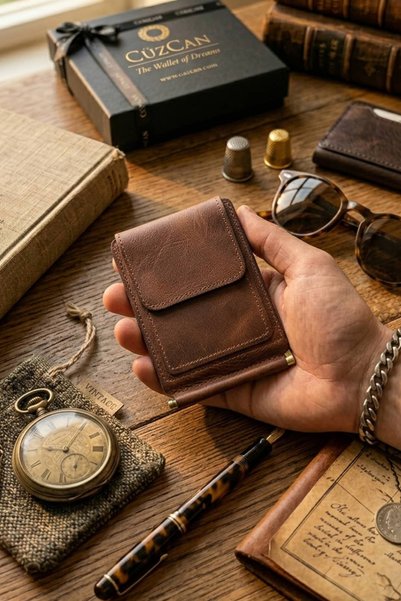 CüzCan Vintage Hook Genuine Leather Men's Wallet with Clip – 10+ Card Capacit...