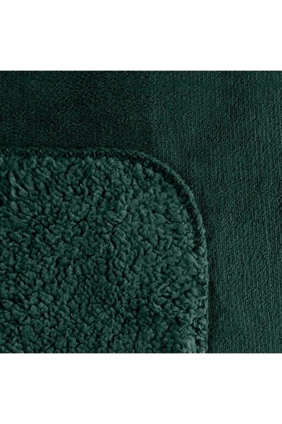 Eurofirany Patura TEDY doua fete, moale si pufoasa, pentru dormitor si living, 170 x 210 cm, verde inchis, textura tip piele de oaie, din poliester durabil