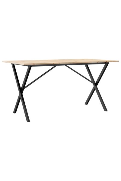 vidaxl Masă de bucătărie, cadru X, 160x80x75cm lemn masiv pin și Oţel