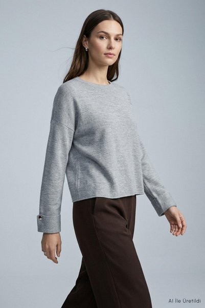 Rays Pulover cu guler rotund și butoni 2590 Gri deschis