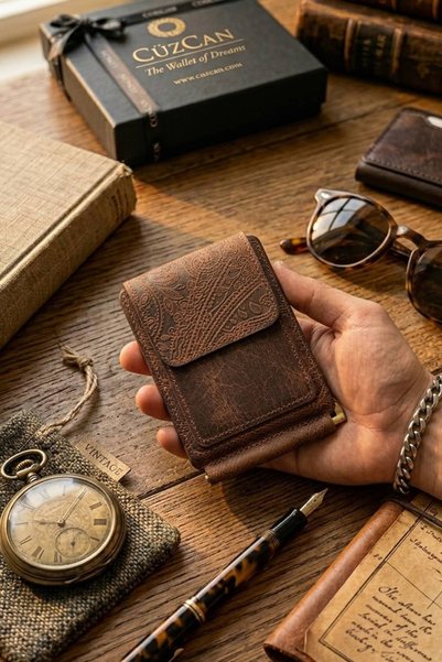 CüzCan Vintage Hook Genuine Leather Men's Wallet with Clip – 10+ Card Capacit...